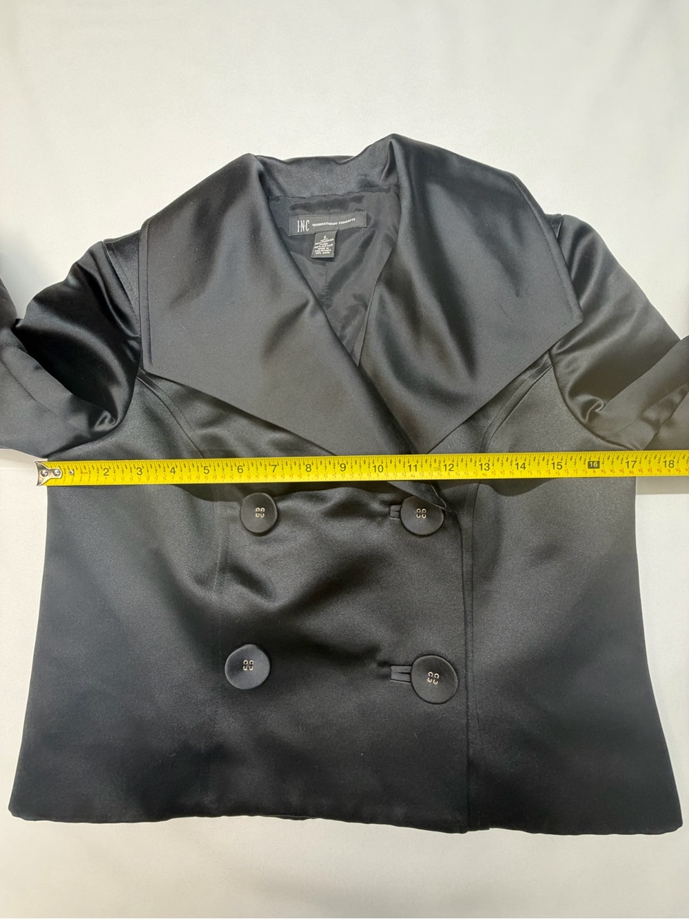 INC International Concepts Black Double-Breasted Cropped Satin Tuxedo Jacket - S - Picture 5 of 6